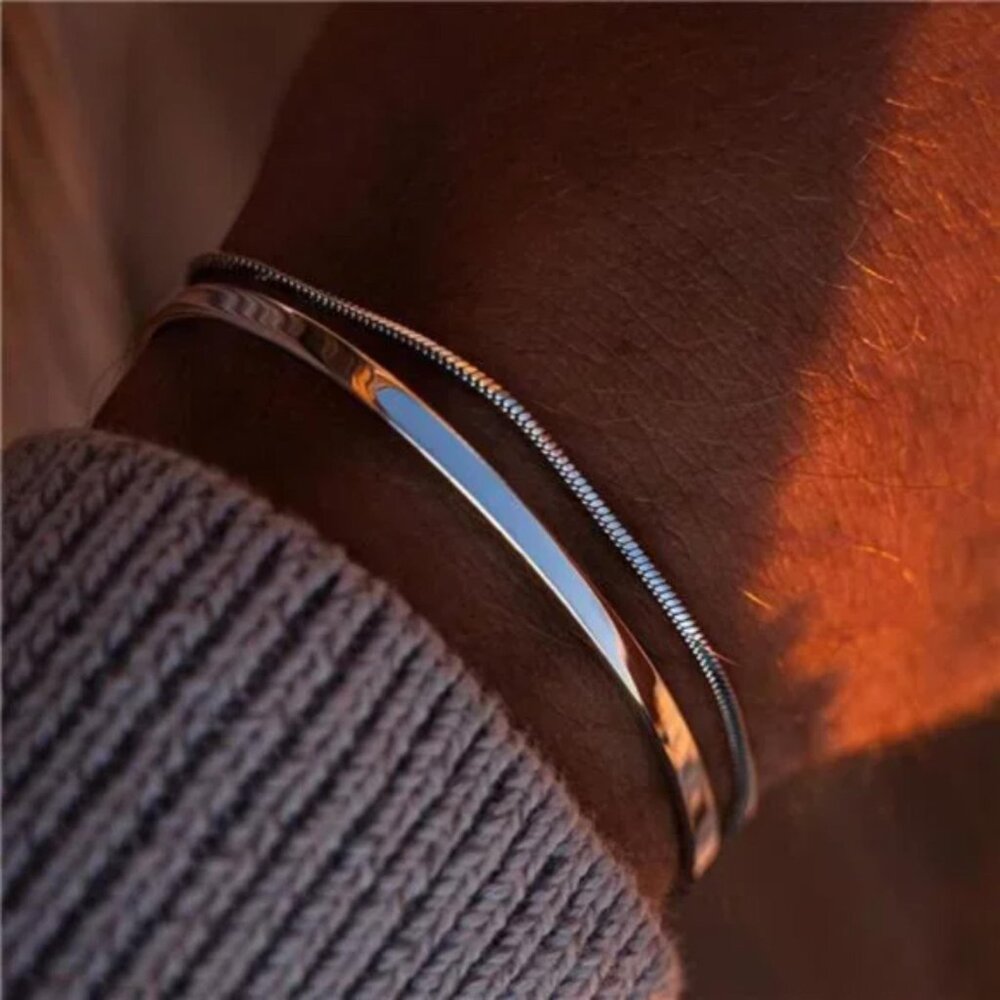 925 Sterling Silver Cuff Snake Box Cuban Link Chain Bangle Bracelet - Picture 4 of 8